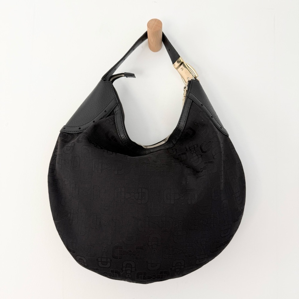 VIntage Gucci Y2K Black Horsebit Monogram Canvas Hobo Shoulder Bag - Large - Picture 7 of 10